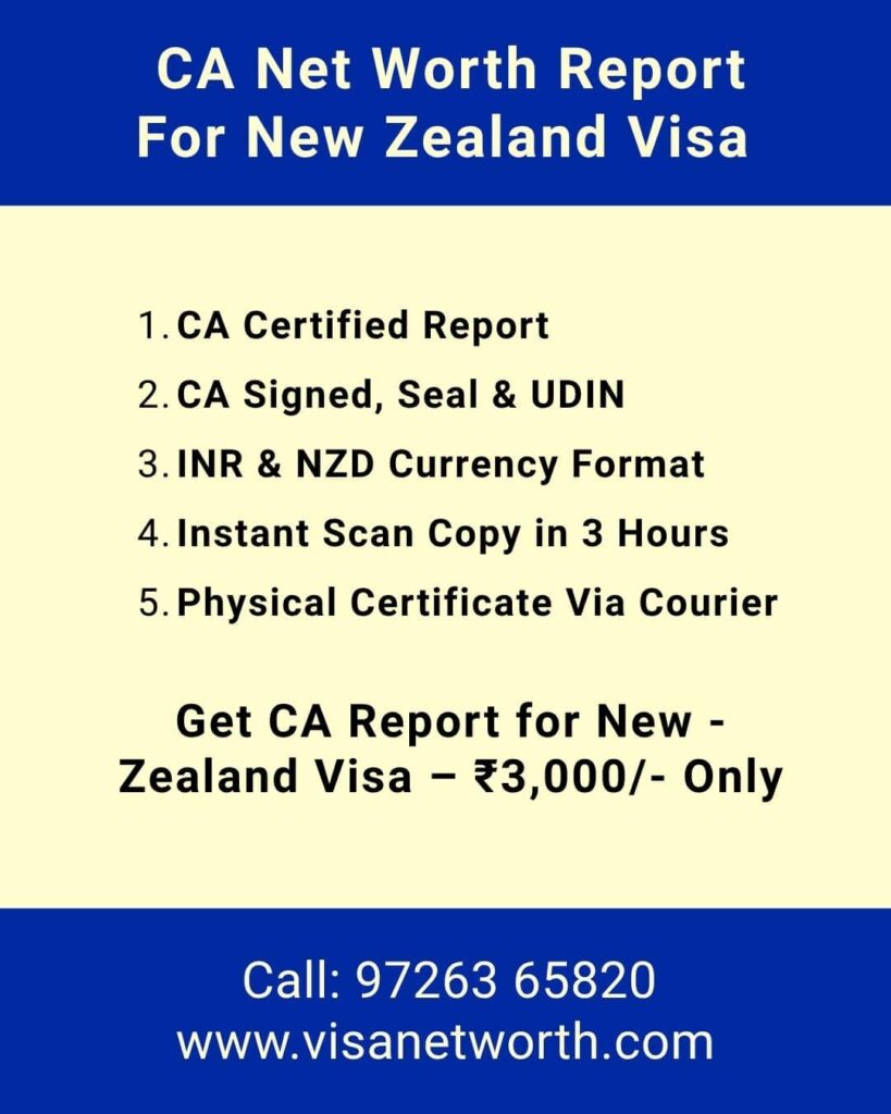 Networth Certificate for New Zealand Visa Consultancy Charges