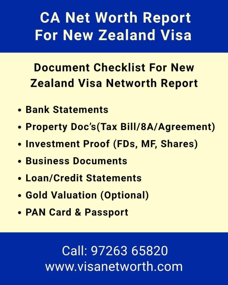 Networth Certificate for New Zealand Visa Document Checklist