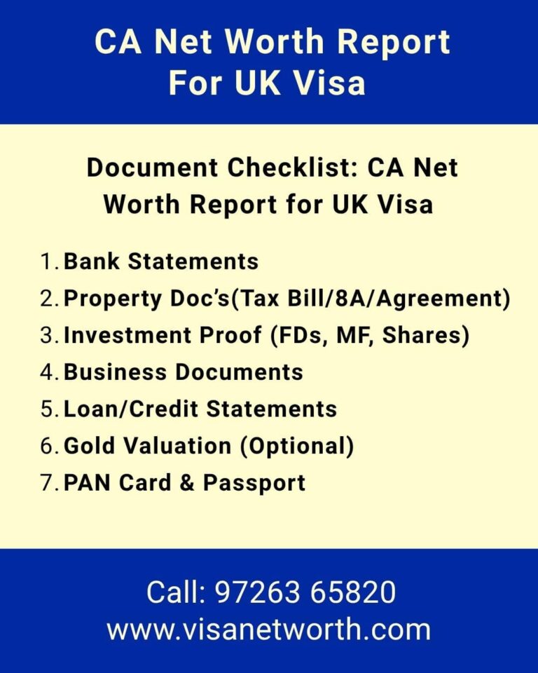 Networth Certificate for UK Visa Document Checklist
