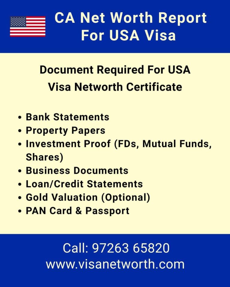 Networth Certificate for US Visa Document Checklist