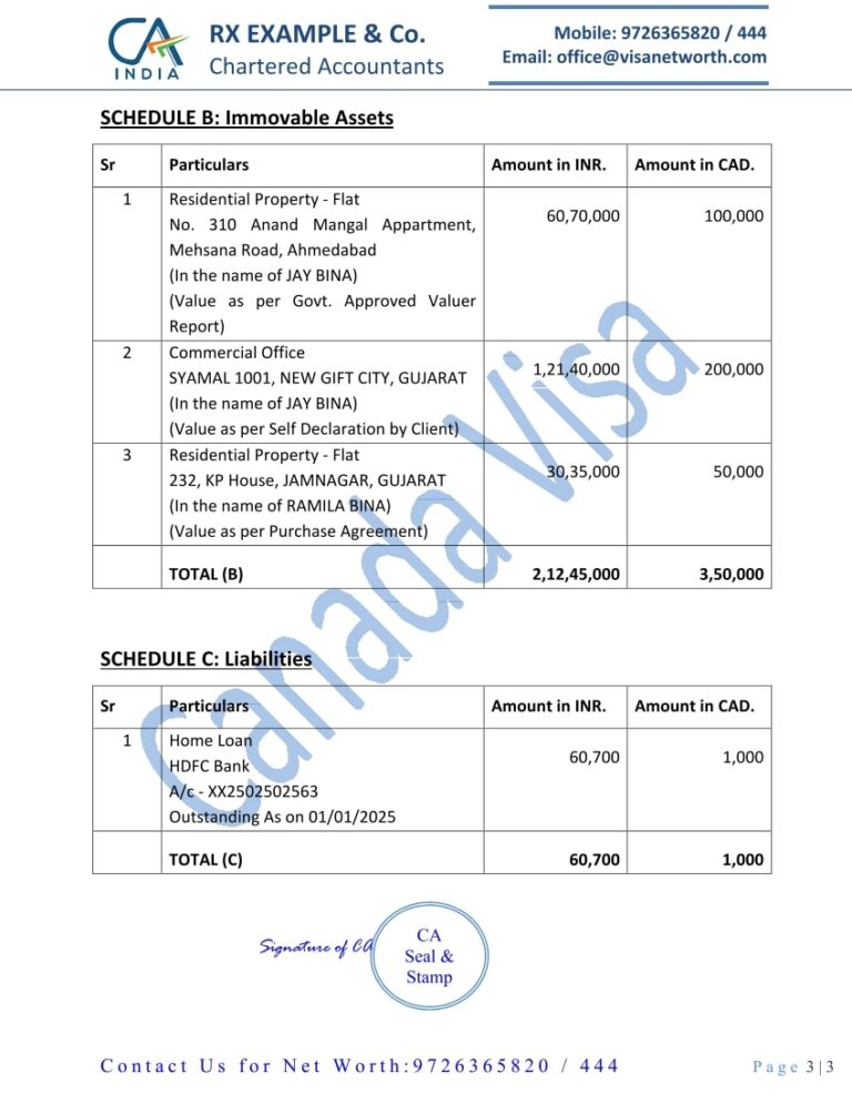 CA Net Worth Report in INR and CAD