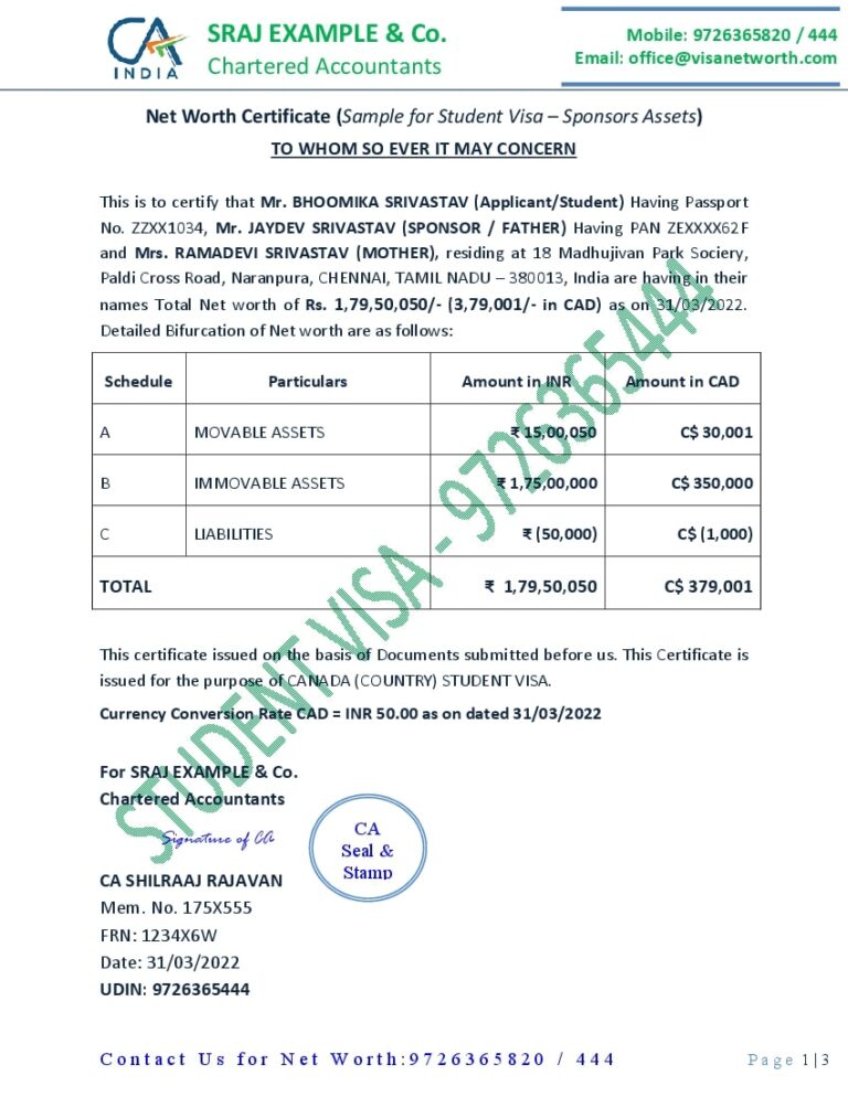 CA Report for Student Visa Sample