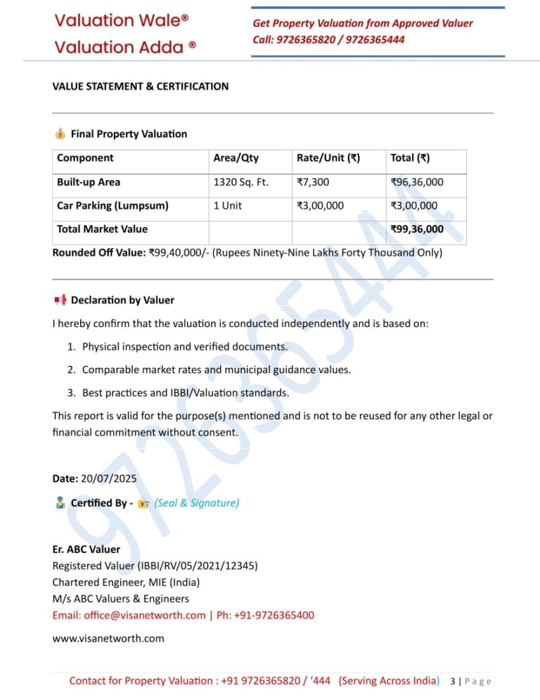 Engineer Report format for Selling Property in India