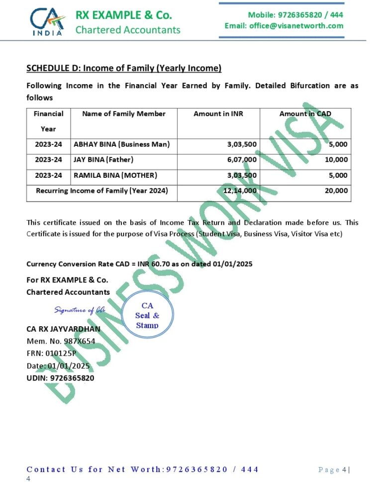 Financial proof for Business Visa