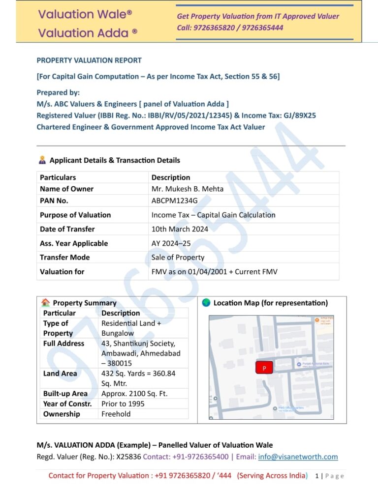 Format of Income Tax Purpose Property Valuation Report