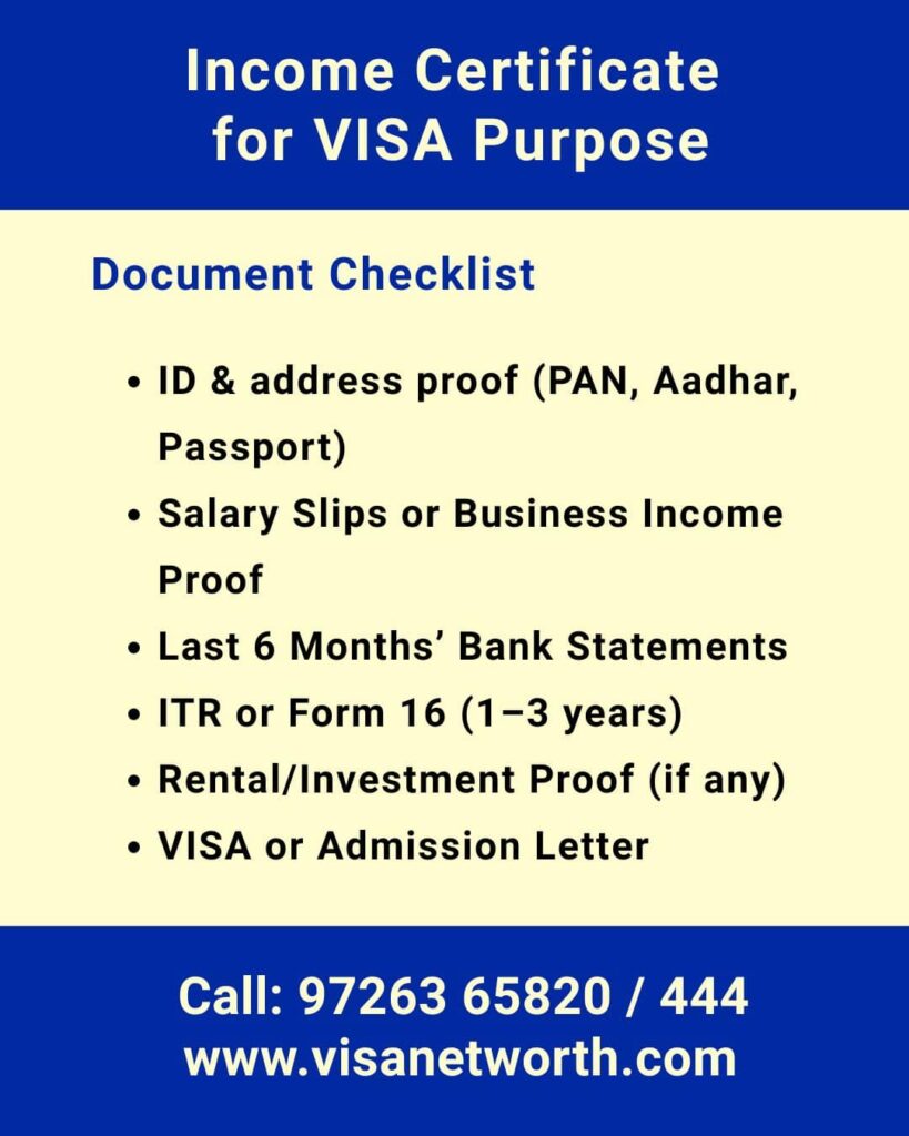 Income Certificate for VISA Purpose - Document Checklist