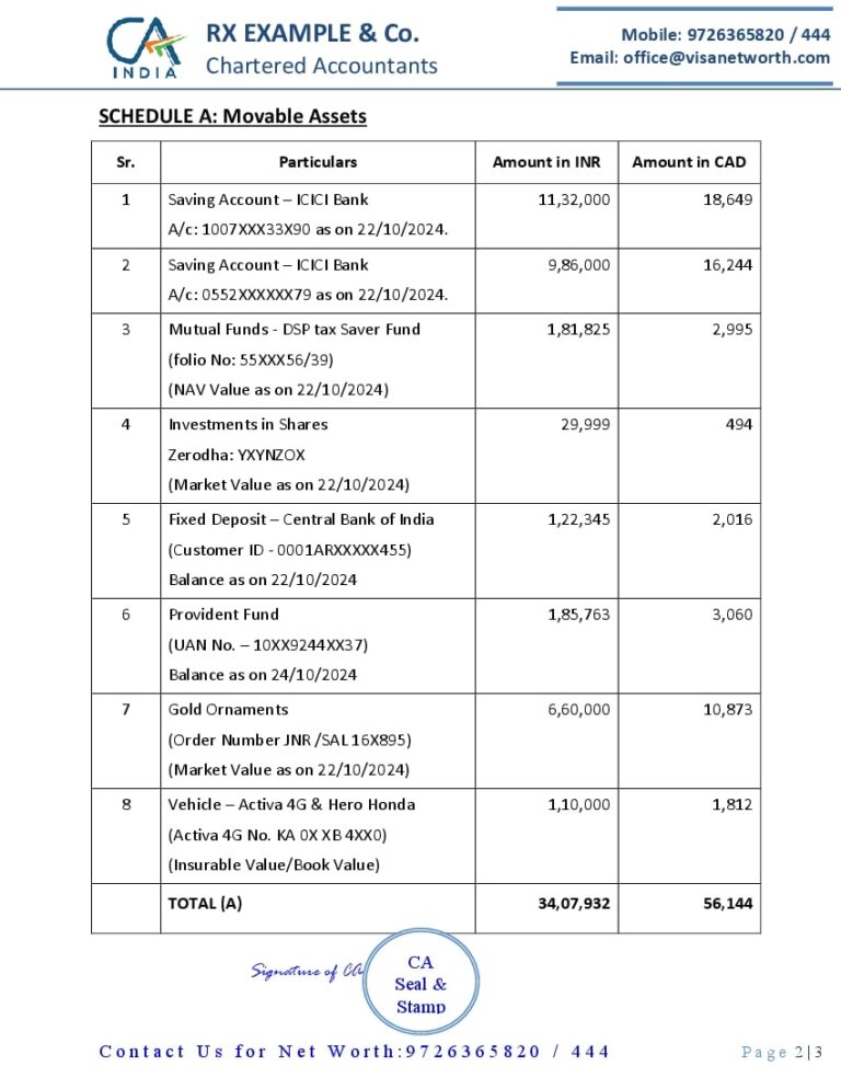 CA Report For Visa Format