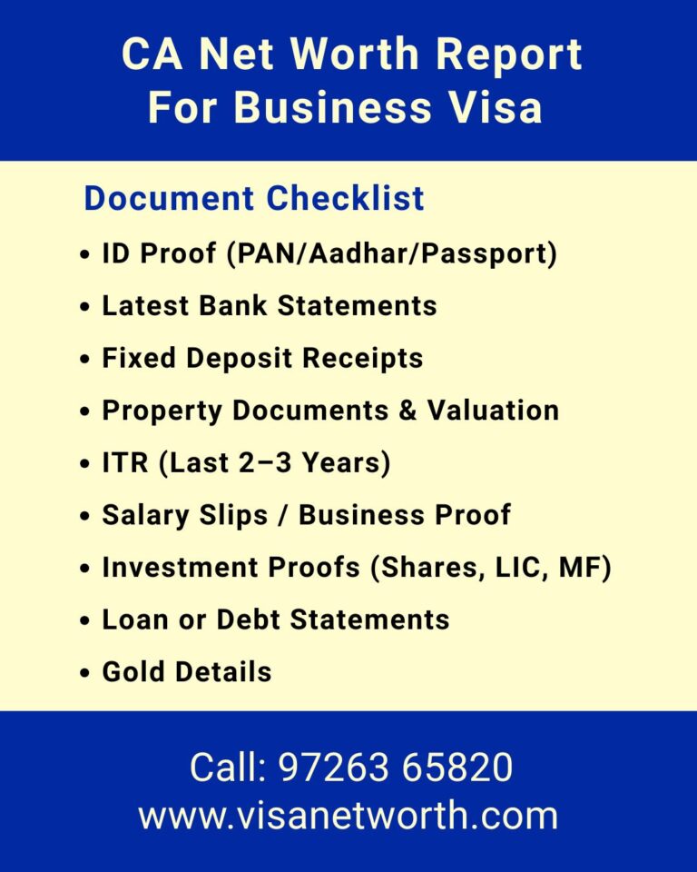 Networth Certificate for Business Visa - Document Checklist