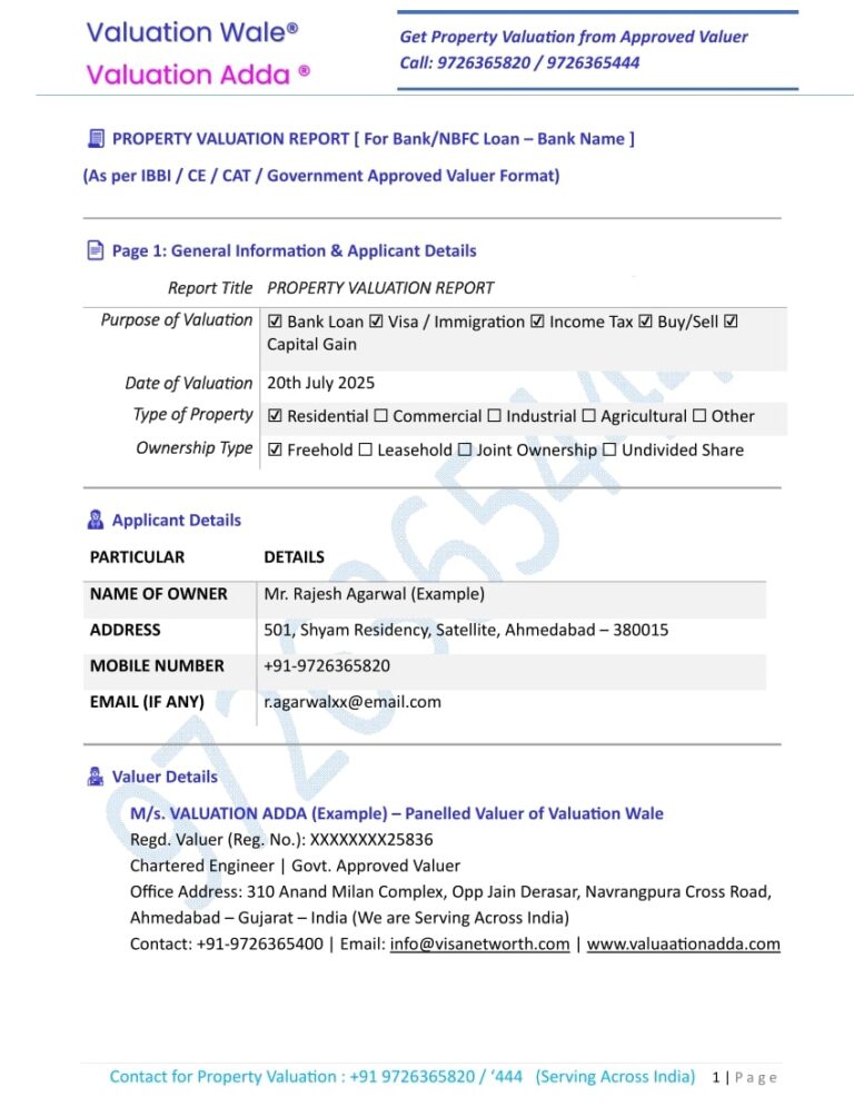 Property Valuation Report Format for Bank NBFC Loan